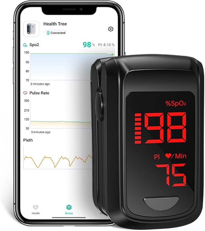 Fingertip Pulse Oximeter- HOLFENRY Pulse Oximeter Bluetooth Oximeter Oxygen Saturation Mo…