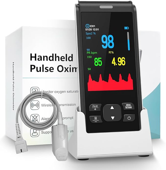 Pulse Oximeter - Handheld Pulse Oximeter Rechargeable Overnight Pulse Ox Continuous oxyge…